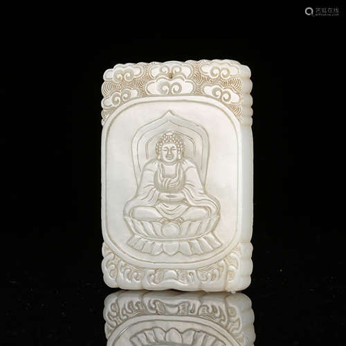 CHINESE WHITE JADE SEATED BUDDHA PLAQUE