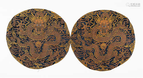 PAIR OF CHINESE KESI EMBROIDERY DRAGON ROUND RANK BADGES