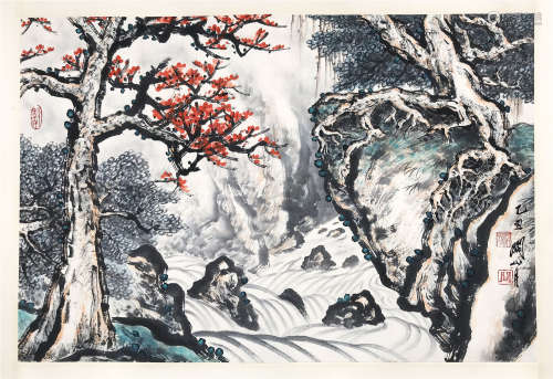 CHINESE SCROLL PAINTING OF WATERFALLS