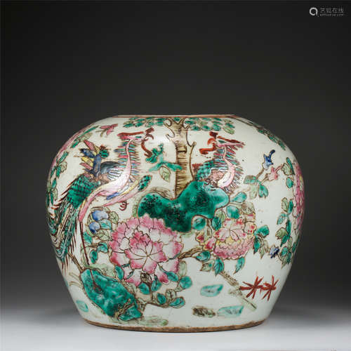 CHINESE PORCELAIN FAMILLE ROSE BIRD AND FLOWER JAR