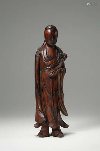 CHINESE AGLAWOOD STANDING FIGURE