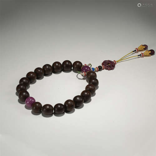 CHINESE AGALWOOD BEAD BUDDHIST BRACELET