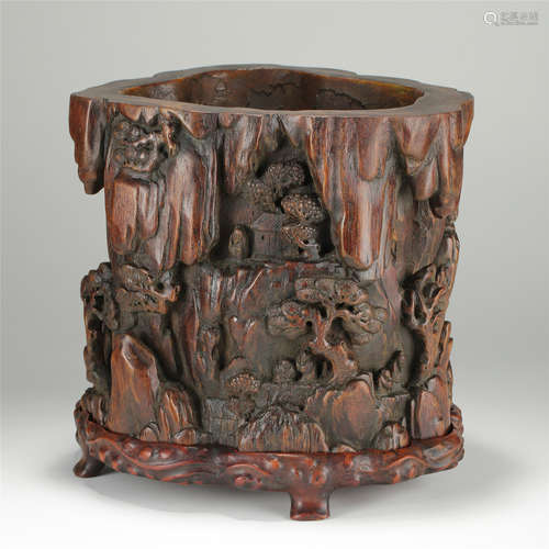 CHINESE AGALWOOD MOUNTAIN VIEWS BRUSH POT