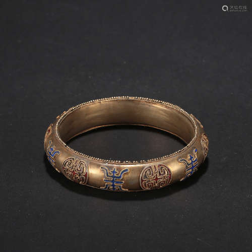 CHINESE GILT SILVER ENAMEL BANGLE