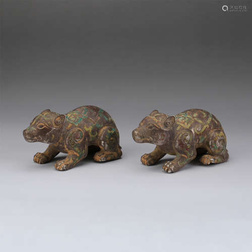 PAIR OF CHINESE BRONZE BEASTS