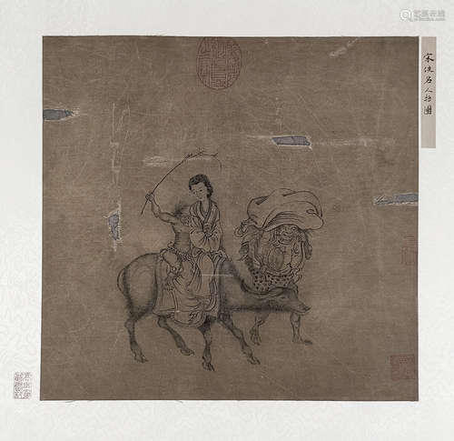 CHINESE SCROLL PAINTING OF BEAUTY ON OX