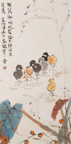 CHINESE SCROLL PAINTING OF BIRDS AND FLOWER