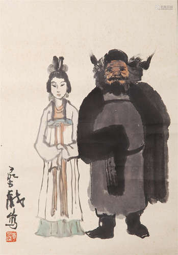 CHINESE SCROLL PAINTING OF OPERA FIGURES