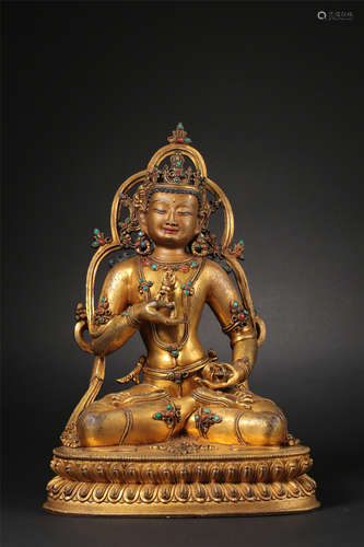 CHINESE GILT BRONZE SEATED BUDDHA