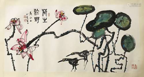 CHINESE SCROLL PAINTING OF BIRDS AND LOTUS