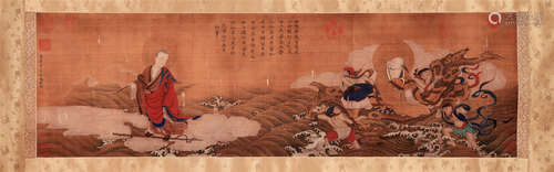 CHINESE HARIZONAL SCROLL PAINTING OF LOHANS