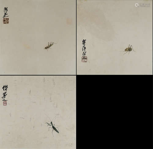 THREE PAGES OF CHINESE ALBUM PAINTING OF INSECT