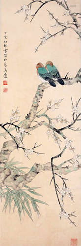 CHINESE SCROLL PAINTING OF BIRD ON TREE