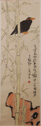 CHINESE SCROLL PAINTING OF BIRD AND BAMBOO