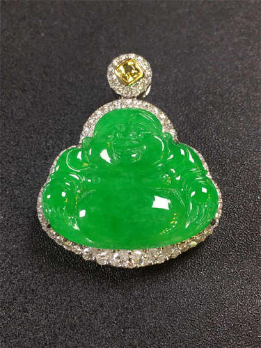 18K GOLD DIAMOND NATURAL JADEITE BUDDHA PENDANT