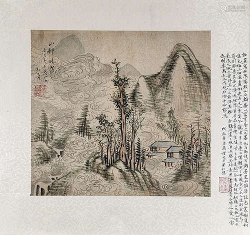 CHINESE SCROLL PAINTING OF MOUNTAIN VIEWS WITH CALLIGRAPHY