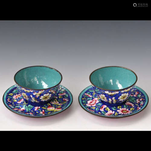 A Set of Chinese Cloisonne Cups and Plates