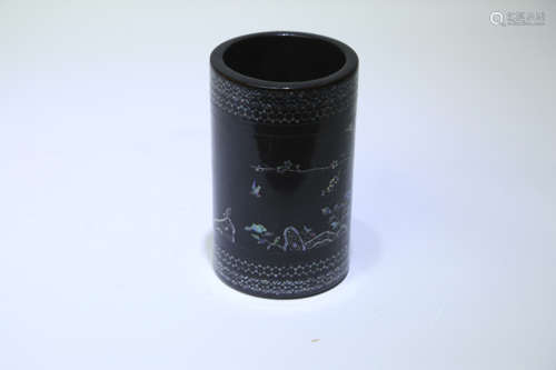 A Chinese Lacquer Brush Pot with Mother of Pearl Inlaid