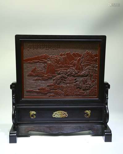 A Chinese Carved Lacquer Screen