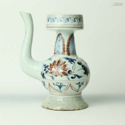 A Chinese Blue and White with Iron-Red Porcelain Water Pot