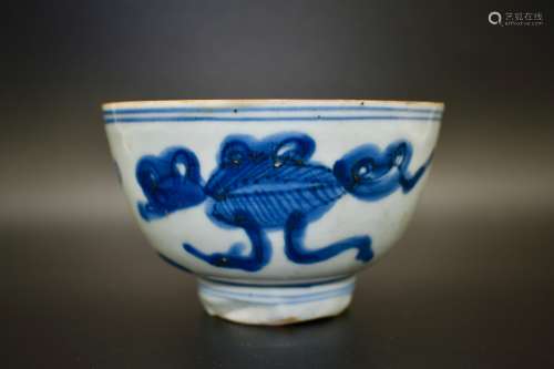 A small Chinese blue and white tea bowl- Ming Dynasty 14th-17th century.