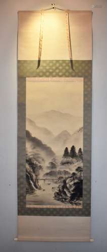 A Japanese landscape painting scroll
