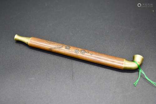 A small Japanese brass and silver tobacco-pipe- 19th century