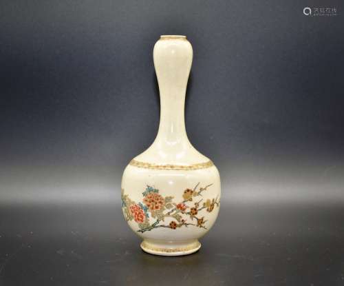 A beautiful Japanese Satsuma slender bottle neck vase- 19th century