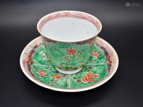 A Chinese famile vert tea cup and saucer- Kangxi Period 18th century