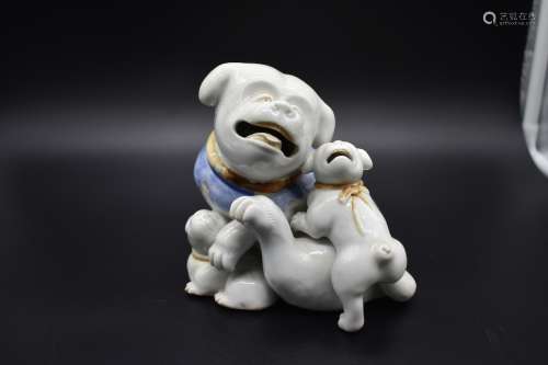 A charming Japanese Hirado ware group of Dogs0 19th century