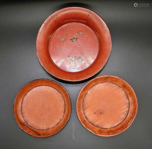 A set of three Japanese Negoro lacqeur trays- 19th century.
