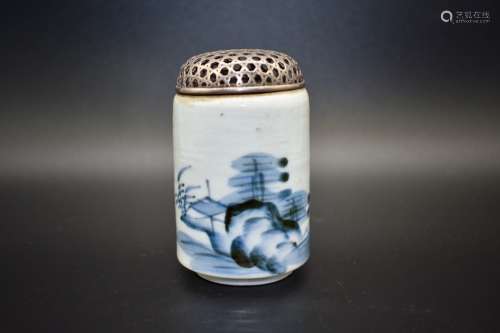 A charming blue and white teacaddy- 19th century