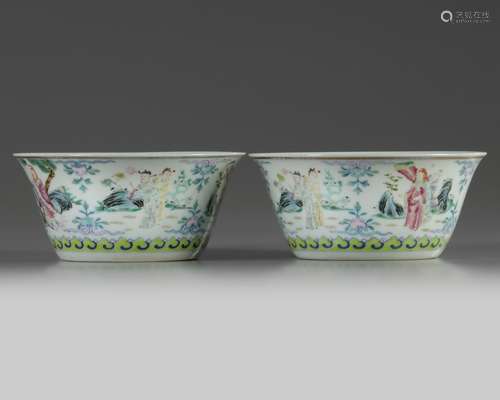 A pair of Chinese famille rose bowls