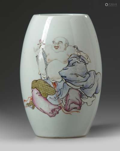 A Chinese famille rose 'Budai' ovoid vase