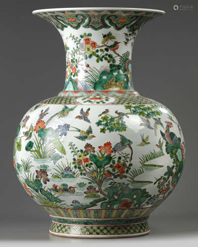 A large Chinese famille verte 'birds and flowers' vase