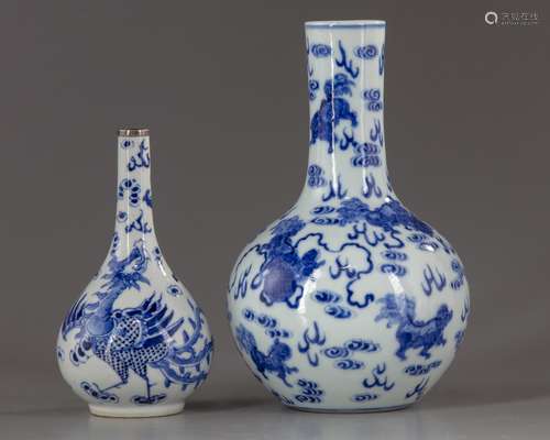 Two blue and white 'dragon' vases