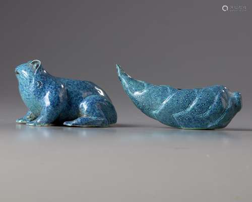 Two Chinese robin's egg-glazed water droppers