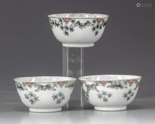 Three Chinese famille verte cups