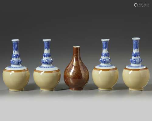 A group of five Chinese vases