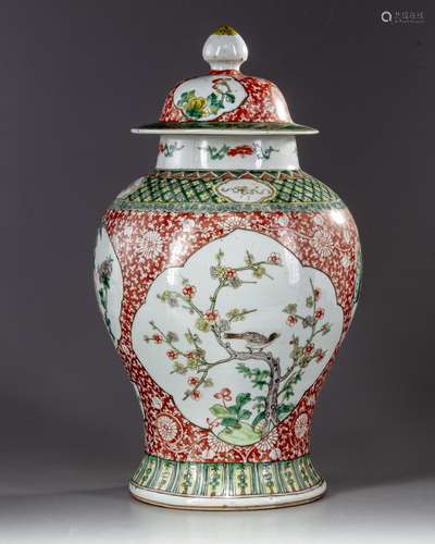 A Large Chinese famille verte vase with cover