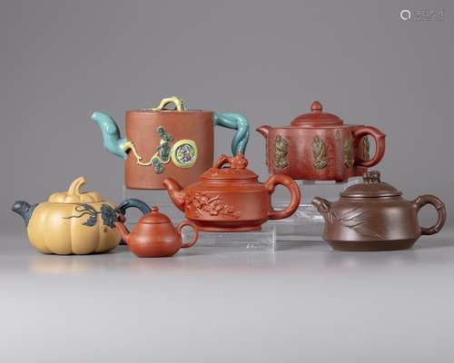 A group of six Chinese Yixing teapots