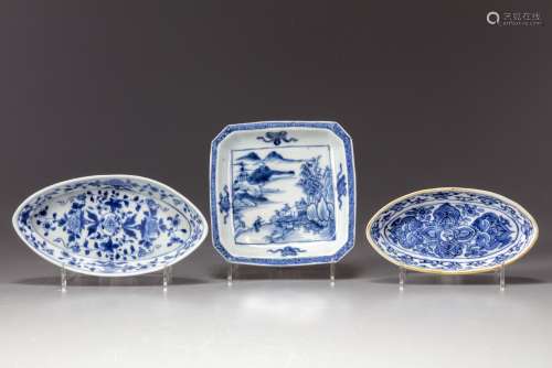 Three Chinese blue and white patti pans
