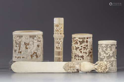 A lot of five Chinese ivory objects