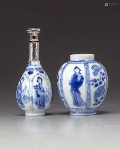 Two blue and white miniature vessels