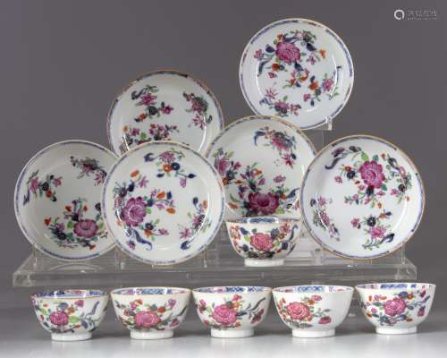 Six Chinese 'Lowestoft' cups and saucers