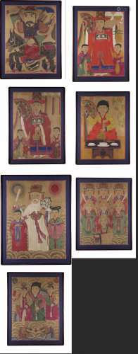 A group of seven Korean paintings depicting various figures