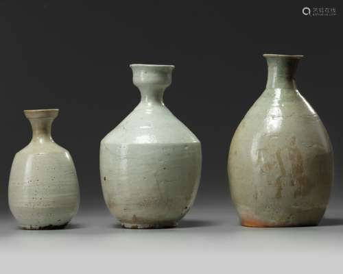 A group of three Korean celadon glazed vessels