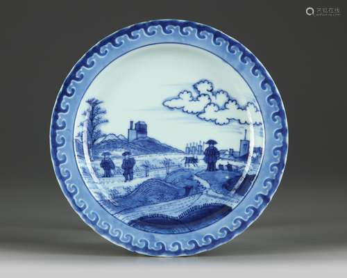 A Chinese blue and white 'Scheveningen' dish