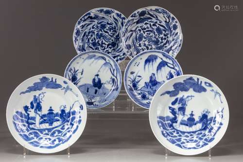 A lot of six Chinese blue and white dishes