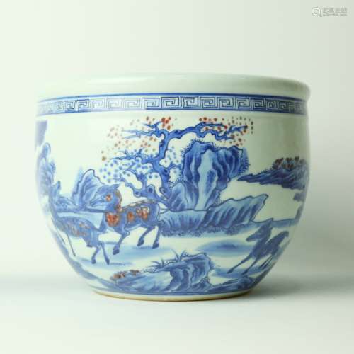 A Chinese Blue and White with Iron-Red Porcelain Jar